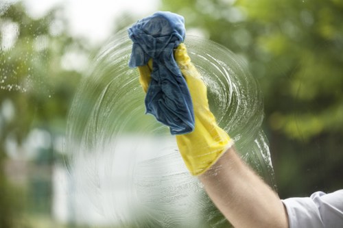 Oven cleaning specialist protecting kitchen surfaces during service