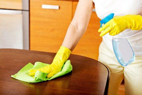Cleaner working on a kitchen oven during service